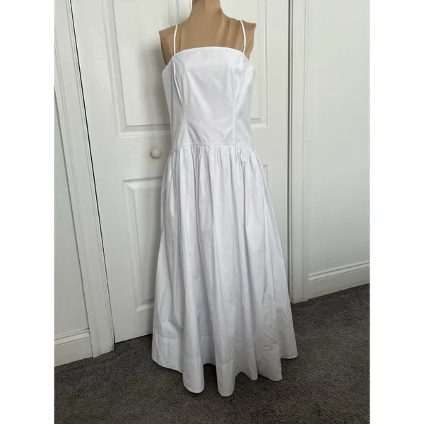 Madewell $148 White Poplin Seamed Maxi Dress Open Back Adjustable Straps Size 6 - Image 6