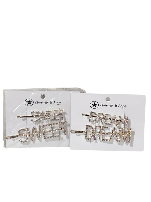 Silver Tone Rhinestone Sweet Dream Hair Clips NEW - Image 2