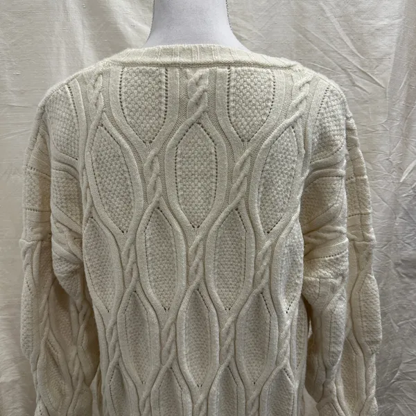 Line & Dot Cream Billy Cable Knit‎ Midi Sweater Dress Medium Preppy Fisherman - Image 5