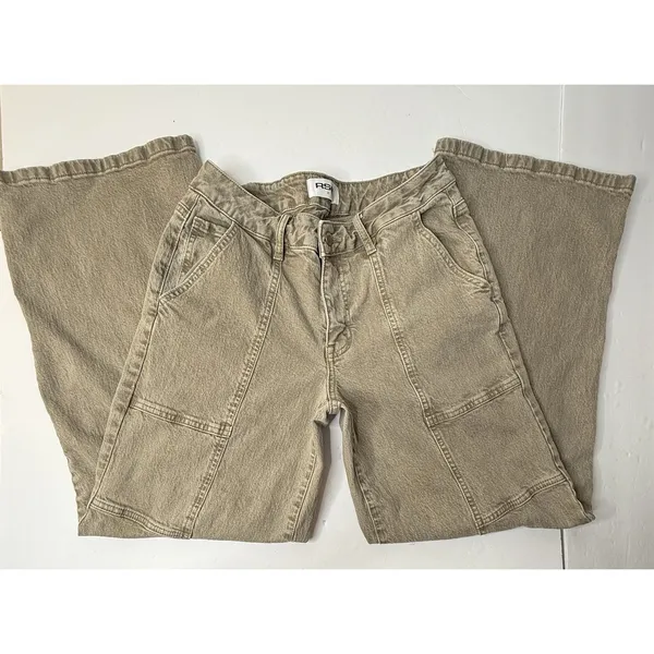RSQ Jeans Womens Sz 27 Denim Mid Rise Wide‎ Leg Baggy Pants Hippie Grunge Tan - Image 10