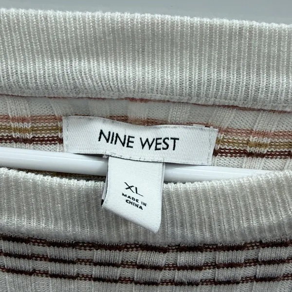 Nine West Striped Ribbed Long Sleeve Knit Top Ivory Brown Juniors XL - Image 8