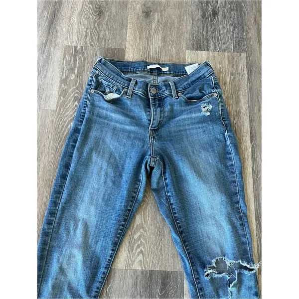 Levi’s Womens Curvy Skinny Jeans Size 29 Distressed Raw Hem Stretch Blue Denim - Image 5