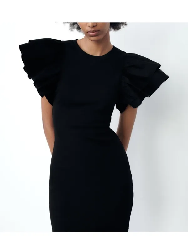 $70 NWOT Zara ribbed ruffle sleeve mini dress, S - Image 2
