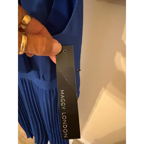 Maggy London Royal Blue Halter Pleated Midi Dress Tie Neck Sleeveless - Image 4