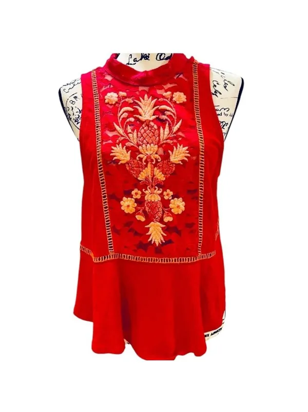 Free People Flora Sleeveless Top Size M Red - Image 2