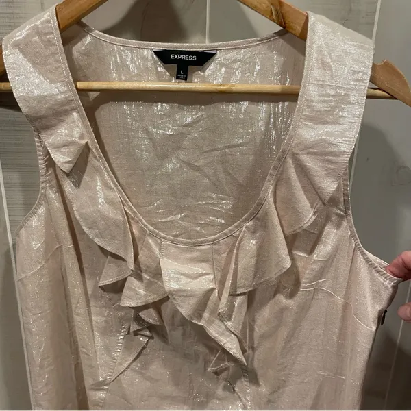 Cute Express pink blush shimmer ruffle collar sleeveless scoop neck flowy top - Image 9