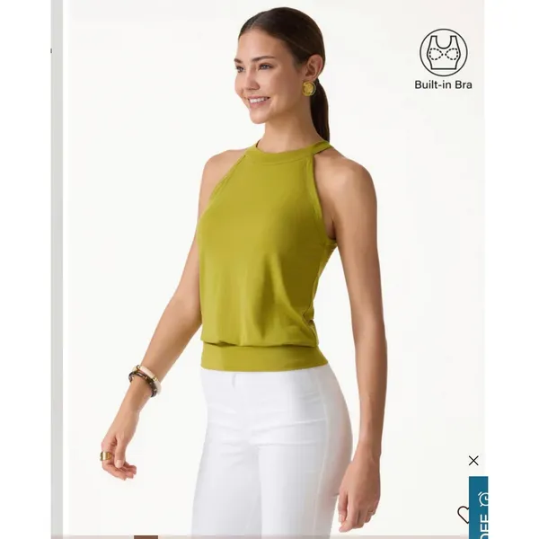 OGL Halter Neck Banded Hem Bra Tank Top Olive Green Size XS Built-In Pads - Image 3