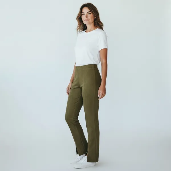 Avec Les Filles Olive Green Faux Suede Slim Pants Split Hem Size Medium - Image 10
