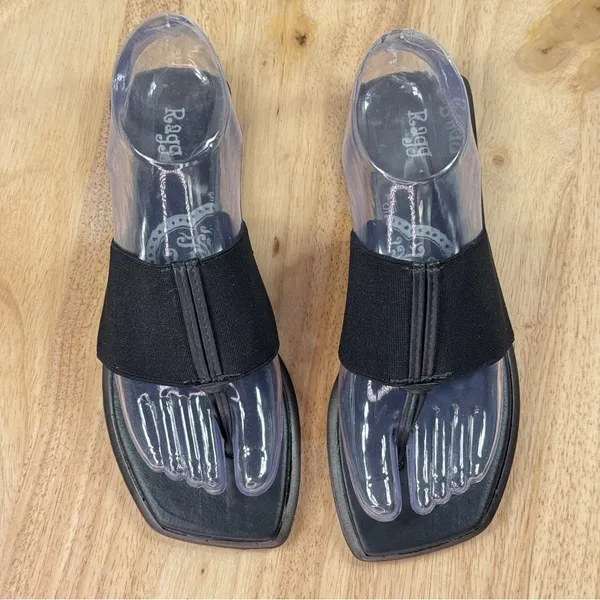 Ragg Elastic Strap Square Toe Slide‎ Thong Sandals Black Size 6 - Image 5