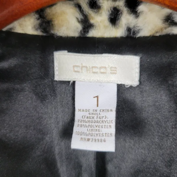 Chico's Womens Jacket Size 1 Cream Black Luxe Cheetah Print Aminal Faux Fur Coat - Image 2