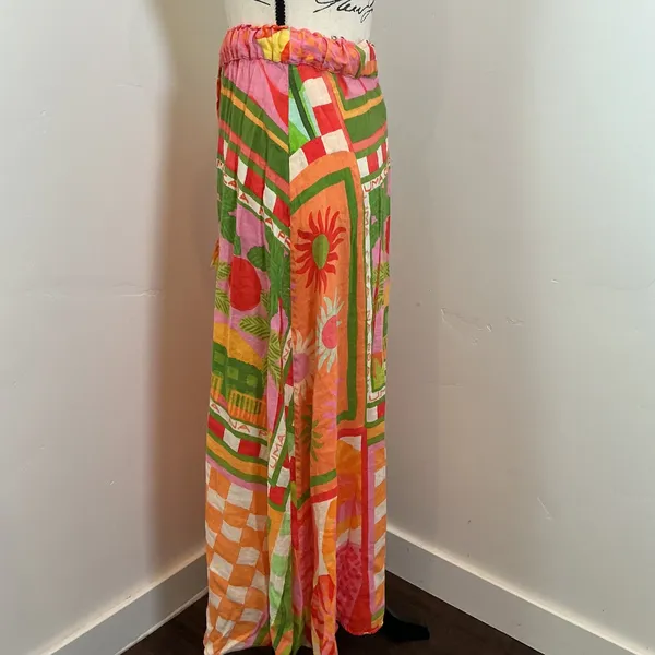 Farm Rio Anthropologie Vibrance Maxi Skirt Multicolor Patchwork XXS Tassel Boho - Image 4