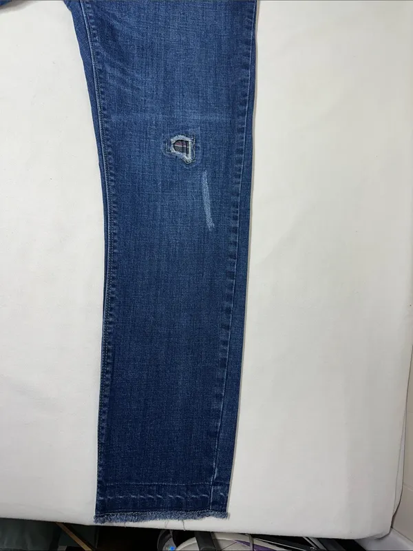 Women's Straight Leg Distressed Jeans in Dark Blue - Image 6