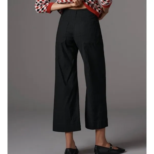 Anthropologie Maeve Colette Ankle Cropped Linen Blend Wide Leg Pants Black 31 - Image 2