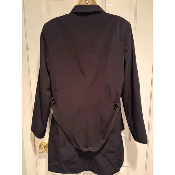 London Fog Black Trench Coat Women’s M Belt Rain Jacket Classic Chic Dark Gothic - Image 3