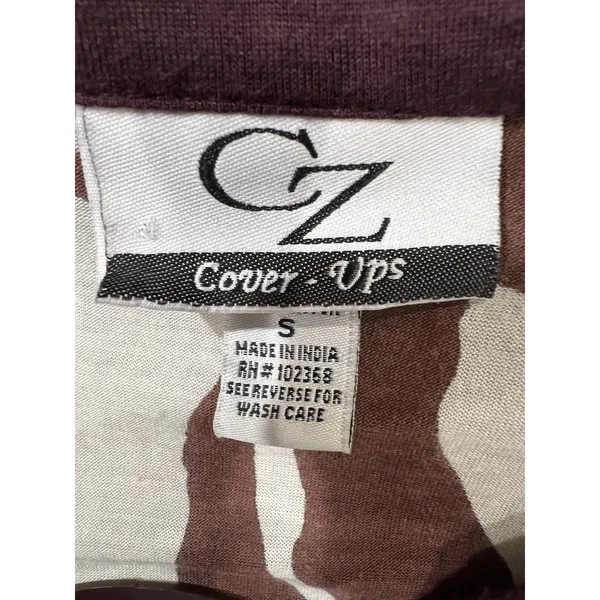CZ Cover Ups Women's 3/4 Sleeve Leaf Print Tunic Brown & Cream swim cover Small - Image 5