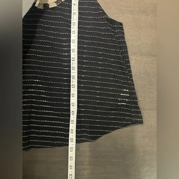 Free People Aztec Louie Beaded sequin Tank Black Striped Split Back Boho glam M - Image 10