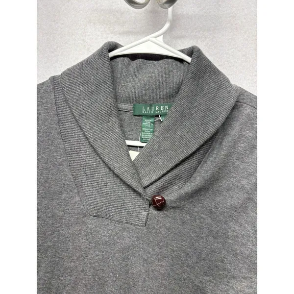 Lauren Ralph Lauren Gray Cotton Shawl Collar Toggle Button Sweater Womens Large - Image 4