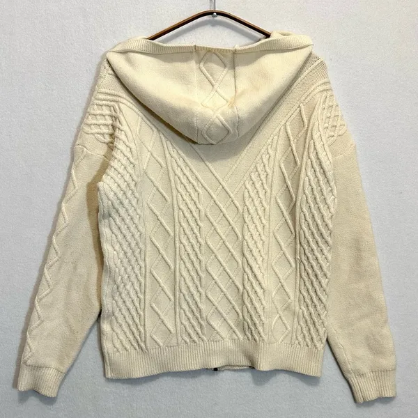 Women’s Cable Knit Jacket Hooded Sweater Zippered Size M - Image 8
