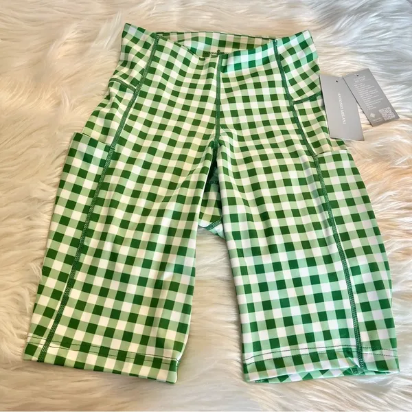 NEW Antonio Melani 5" Bike Shorts High Waisted Size XS Green White Plaid - Image 2