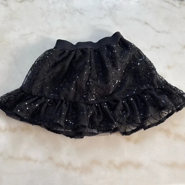 Cat & Jack Girls Black Sequin Tulle Tutu Skirt Size XS 4/5 Ruffle Lined Sparkle - Image 2
