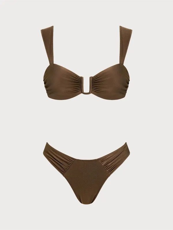 Rihoas Brown Cut Out Drawstring Bikini Set - Image 6