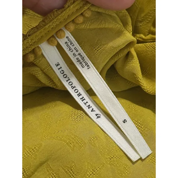 Anthropologie Mustard Floral Jacquard Surplice Balloon Sleeve Wrap Blouse Size S - Image 6