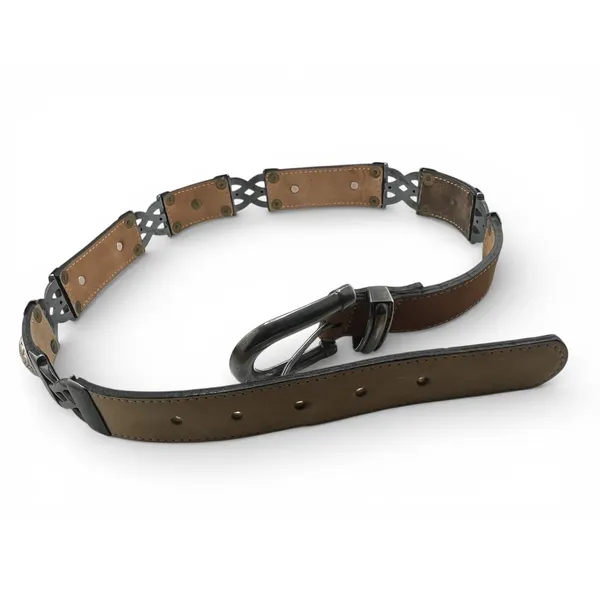Artisan Mod Depose Ornate Metal Work Leather Western Silver Brown Hearts filigree M - Image 4