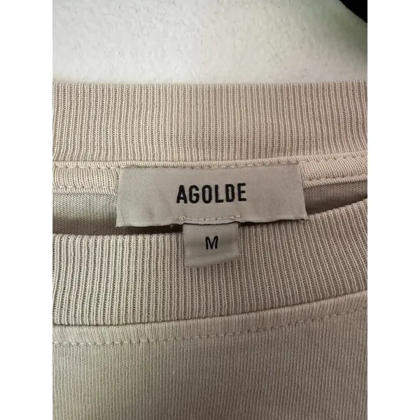 Agolde Asha Beige Short Sleeve Cotton T-Shirt Size Medium USA - Image 4