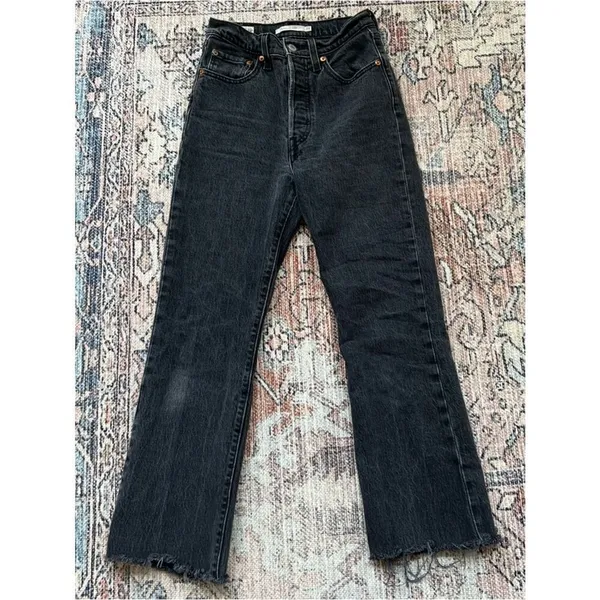 Levi’s Premium Ribcage Boot Cut Button Fly Black Jeans, Size 24 - Image 9