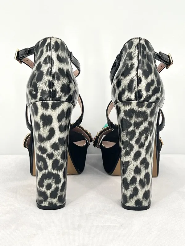 Betsey Johnson Sainte Black Silver Leopard Rhinestone Platform 5” High Heels 7.5 - Image 9