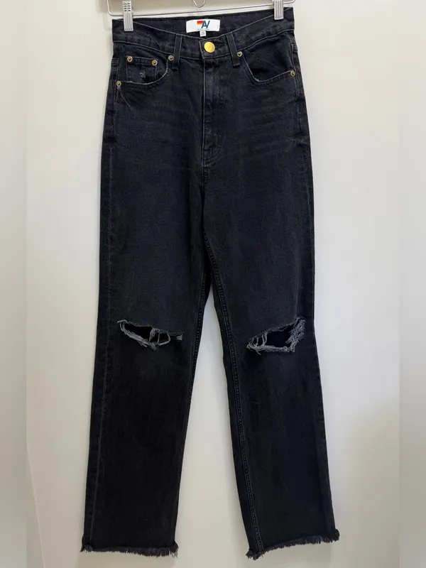 Aviator Nation Gypsy Hi Rise Wide Leg Jean Distressed Denim in Vintage Black 25 - Image 3