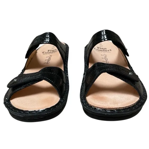 Finn Comfort 37D/6 Catalina Black Patent‎ Leather Soft Footbed Sandals EUC - Image 6