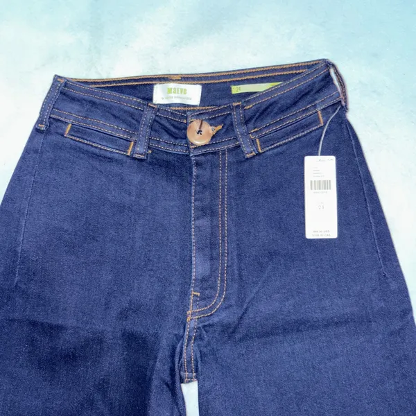 Maeve Anthropologie the Ettie High Rise Wide Leg Cropped Raw Hem Jeans Dark Wash - Image 3