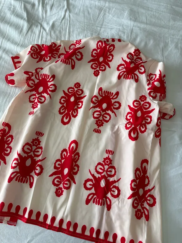 Cream And Red Printed Two-Piece Lounge Set - Image 6