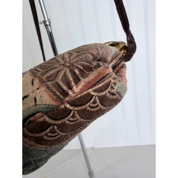 Vintage 80s Tapestry Patchwork Floral‎ Crossbody Bag Gold Frame Clasp Boho - Image 13