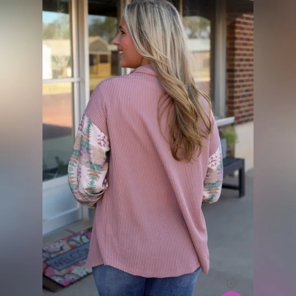 NEW Mauve Pink Aztec Print Corduroy Look Shirt Jacket Shacket - Image 5