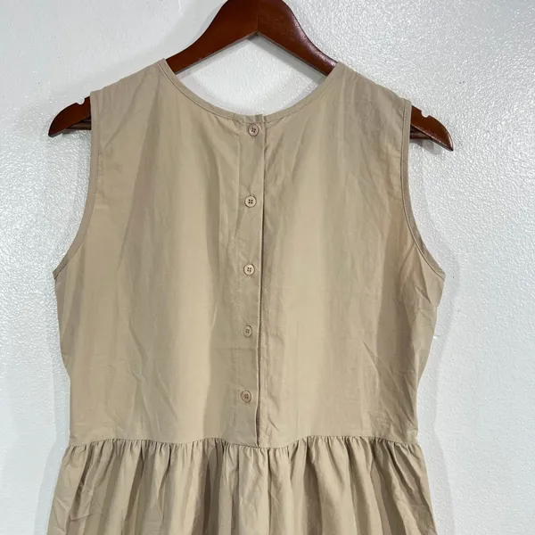 Korean Fashion Steady Seller‎ Beige Button Back Midi Dress Sleeveless Pocket - Image 9