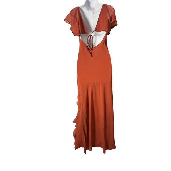 ASOS DESIGN Maxi Dress 6 Rust Orange Lace Ruffle Cutout Back Romantic Boho - Image 2