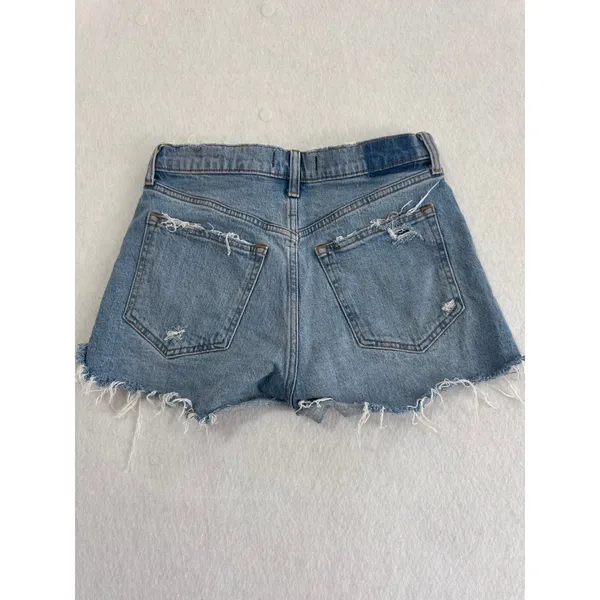 Abercrombie & Fitch High Rise Mom Shorts Light Wash Distressed Denim Size 26 2 - Image 7