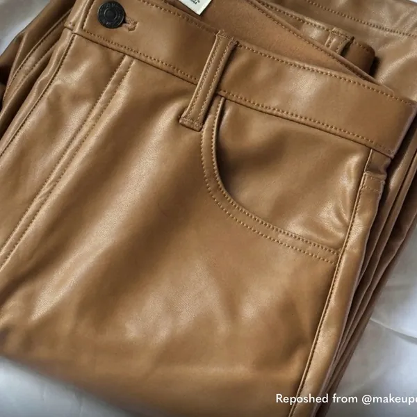 Abercrombie & Fitch Tan Curve Love Straight Leg Leather Pants - Image 3