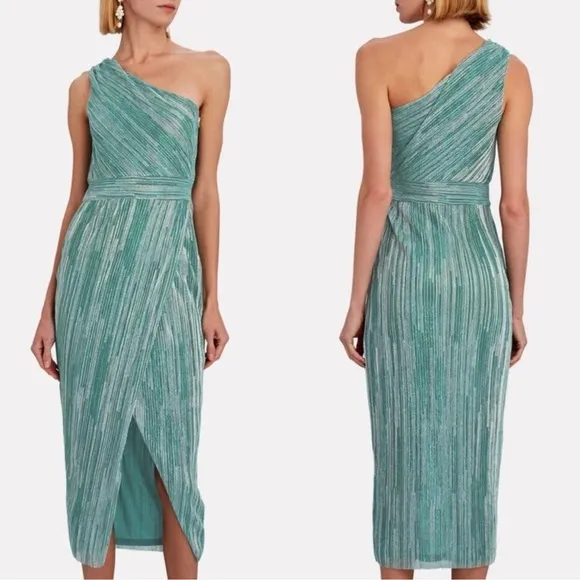 SAYLOR Alorna Midi Dress Metallic Pleat One Shoulder Size XS Homecoming Prom - Image 2