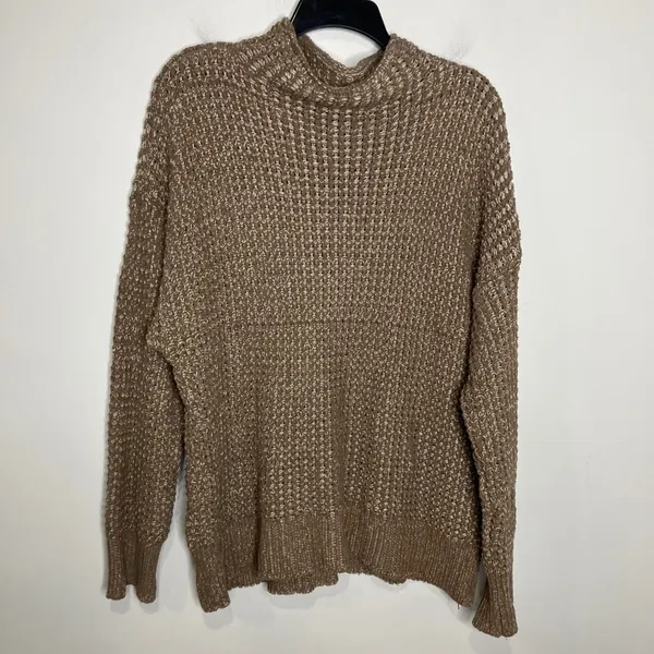 American Eagle Outfitters tan‎ brown mock neck sweater chunky women's size large - Image 2