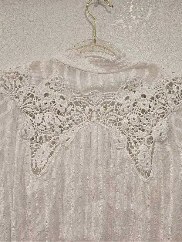 Anthropologie Moira peasant blouse intricate lace smocked cuffs V Neck 0 - Image 7