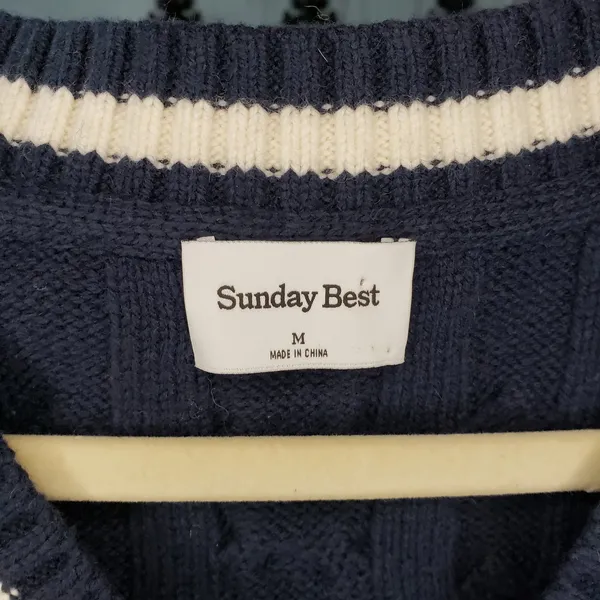 Sunday Best Winston Sweater Vest Womens M Navy Cable Knit Cropped Aritzia - Image 3