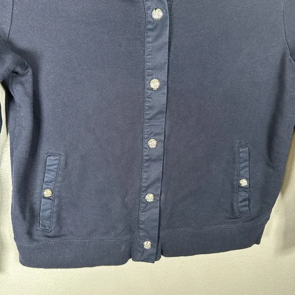 Lauren Ralph Lauren Cardigan Sweatshirt Womens XL Navy Blue Silver‎ Snap Front - Image 3