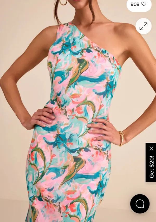 Lulus Mikesha Pink Multi Abstract One-Shoulder Sash Maxi Dress - Image 3