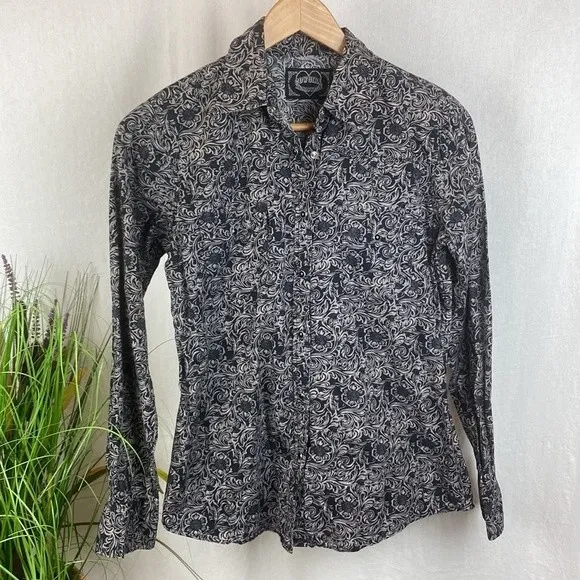 Cowgirl Hardware Black & Gray Pearl Snap Long Sleeve Cowgirl Western Top S - Image 2