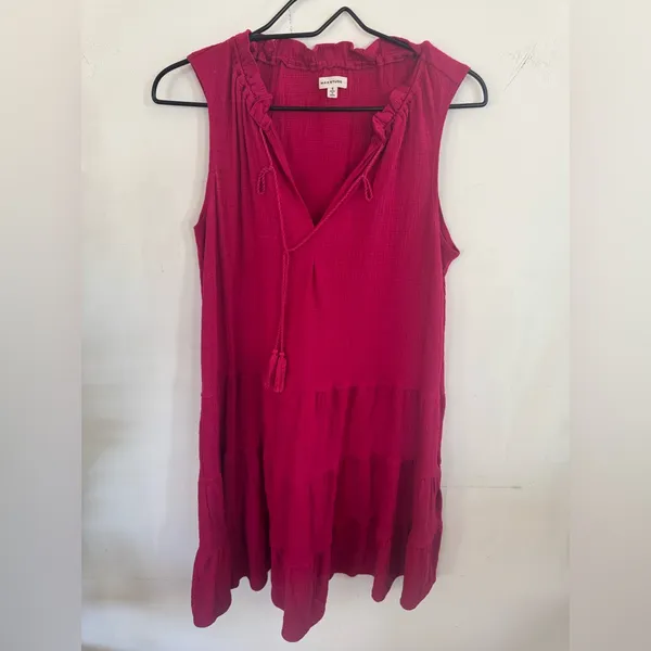 Max Studio Magenta Sleeveless Tiered Cotton Dress - Image 3