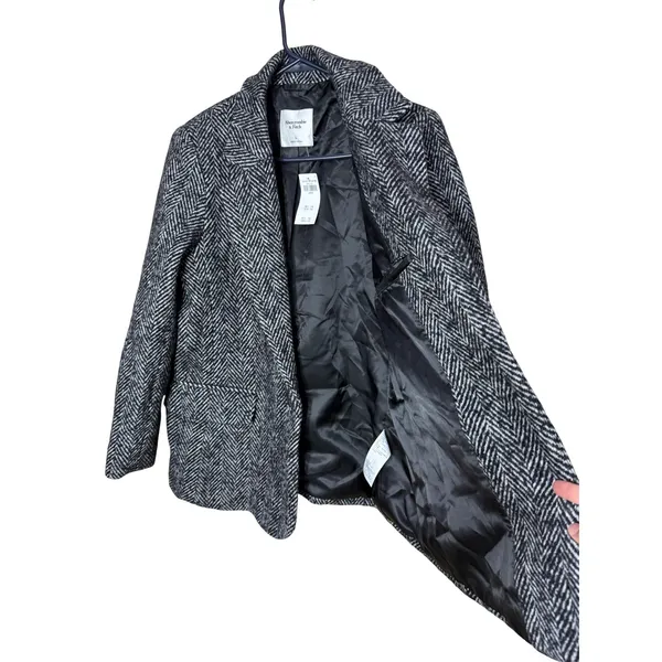 Abercrombie & Fitch Herringbone Wool Blend Blazer Black White Grey Large NWT - Image 6