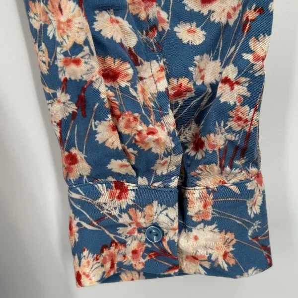 Haute Hippie Tribe Blue Floral Long Sleeve Button Midi Shirt Dress XL Boho Indie - Image 6